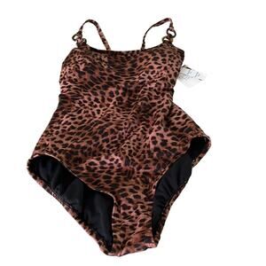 Time and Tru Brown Animal Print One piece Swimsuit NWT Woman Size M 8/10